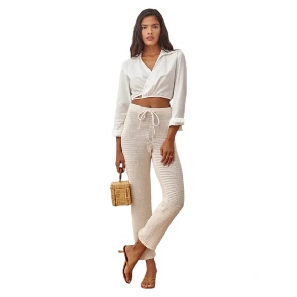 REFORMATION Rosso Open Knit Pant in Gossamer- Small - Picture 1 of 7